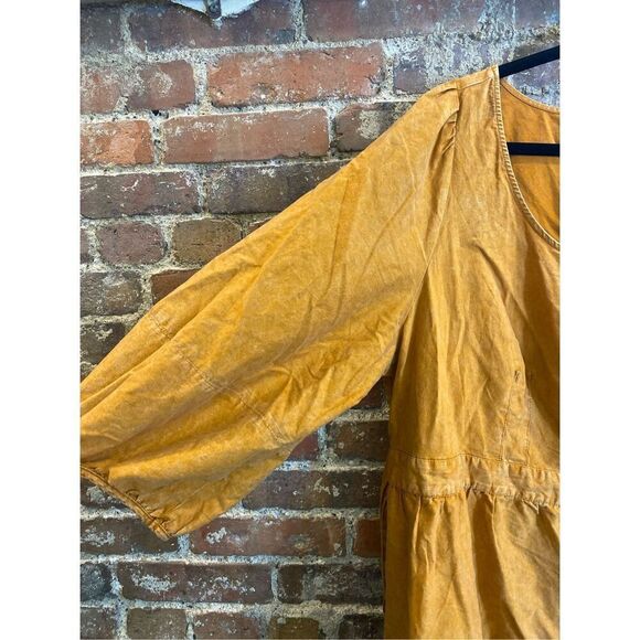 AVA & VIV Pumpkin Burnt Orange 100% Cotton Scoop Neck 3/4 Puff Sleeve Knee-lengt - Picture 2 of 14